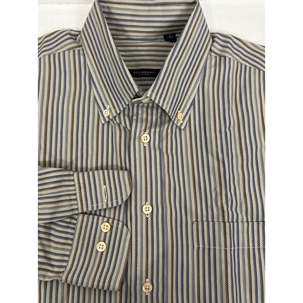 Burberry London Shirt Mens Sz L Gray Stripe Button Down Collar Long Sleeve